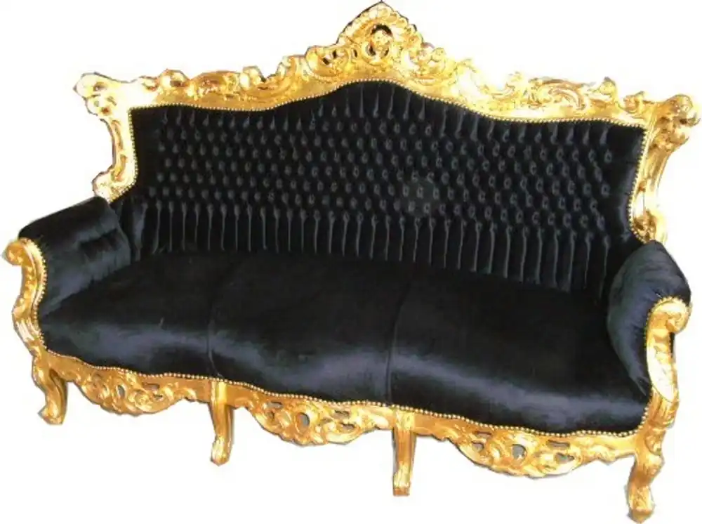 Casa Padrino Baroque Sofa Master Black / Gold - Lounge Furniture Neue Ware