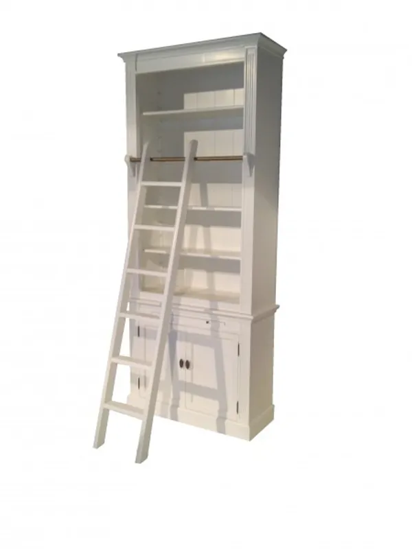 Must-Have Bookcase in country-house style (B 100 x D 36 x H 240) with ladder (H 100 cm) white Antique look - shabby-chic shelf, bookcase