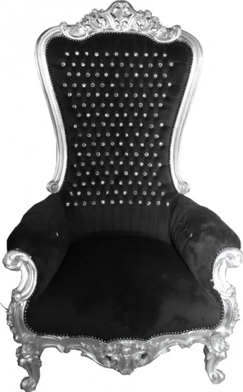 Schnäppchen Casa Padrino baroque throne Majestic Black / silver with bling bling rhinestones - Giant chair throne chair Tron