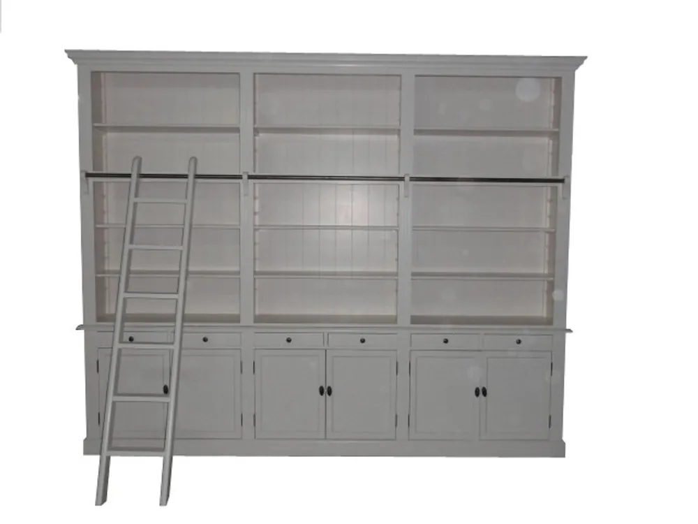Sale Bookcase in country style (B 300 x D 36 x H 240) with ladder (H 300 cm) white antique look - shabby-chic shelf, bookcase