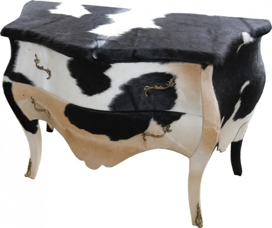 Casa Padrino Baroque Commode Cowhide Black / White - unique cabinet Preis Gesenkt