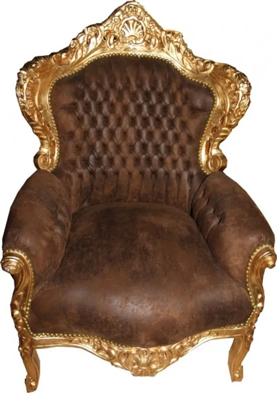 Meistverkauft Casa Padrino Baroque armchair brown leather look / Gold