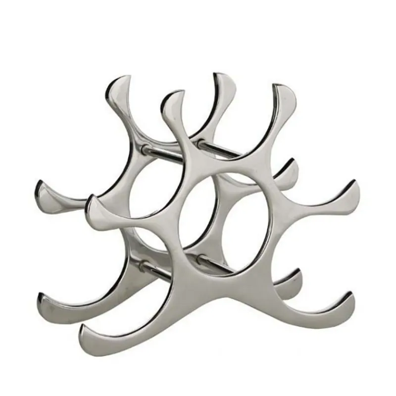 Designer wine rack made of polished aluminum for 6 bottles H 26 cm, W 28 cm, D 11 cm - bottle holder - bottle rack Nur Heute