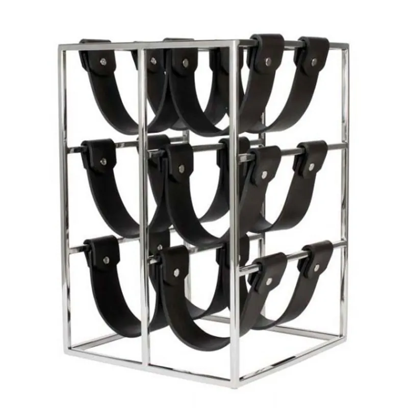Designer Wine Rack Stainless Steel with leather loops for 6 bottles - Bottle Holder - Wine Bottle Holders Direkt Vom Hersteller