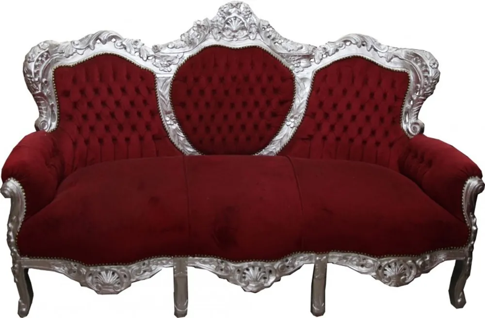 Schnäppchen Baroque sofa set "King" Bordeaux / Silver - lounge antique