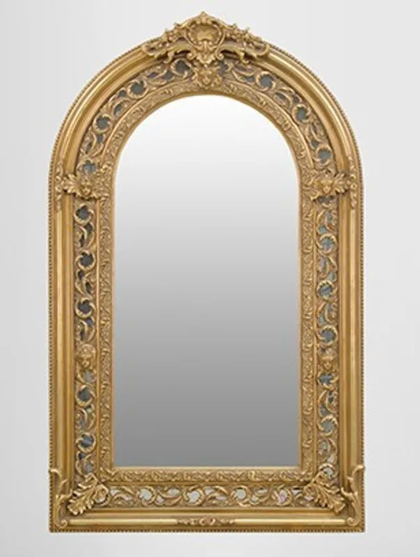 Schneller Versand Large sumptuous baroque mirror half round gold 185 x 110 cm