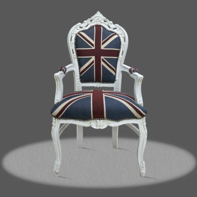 Casa Padrino with armrest Baroque Dinner Union Jack / White - Antique Style Angebot