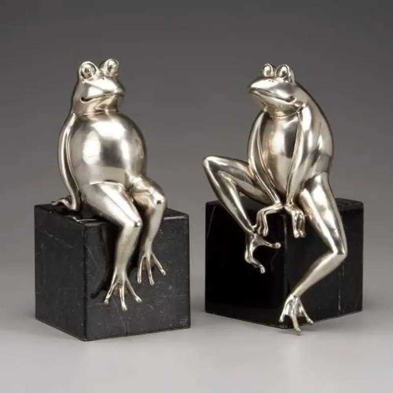 Schnäppchen Casa Padrino luxury bookends Frogs of bronze on marble base - Bookend - Book End