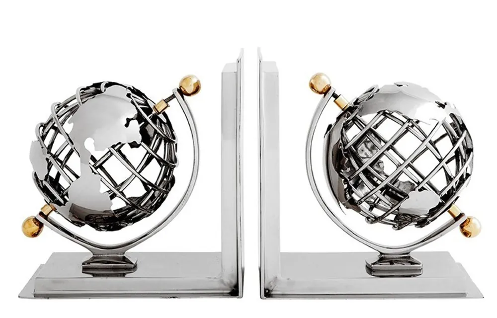 Casa Padrino luxury globe bookends nickel finish aluminum - Bookend - Book End - Luxury Collection - Art Deco Online Kaufen