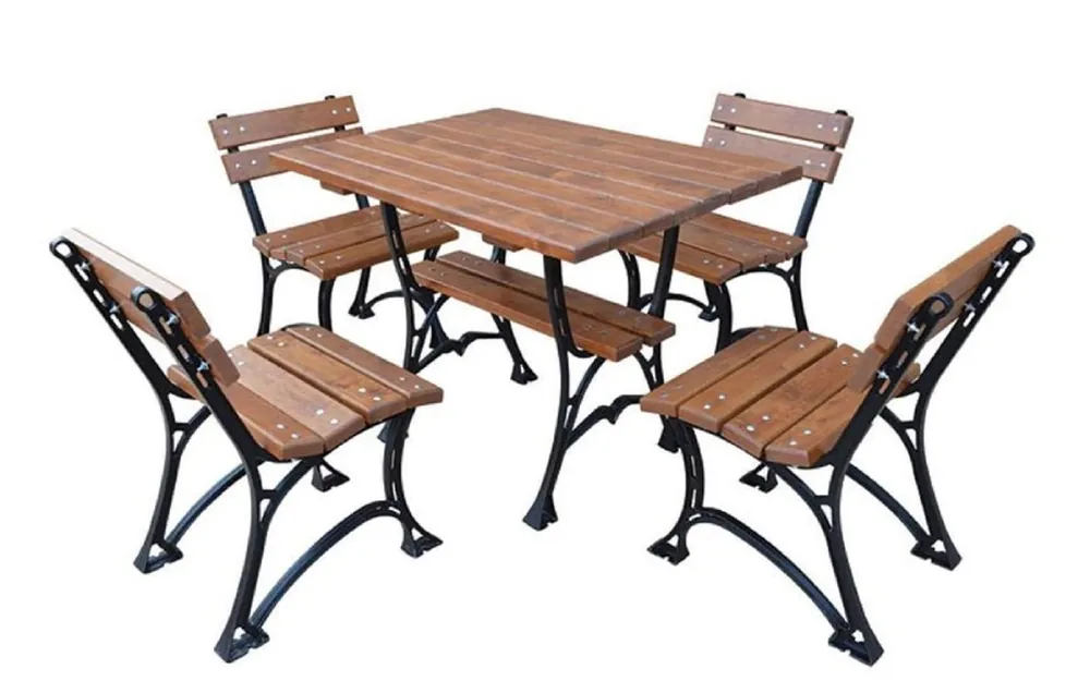 Casa Padrino Ensemble de Mobilier de Jardin Art Nouveau Table et 4 Chaises Marron / Noir 100 cm - Mobilier de Jardin en Fonte et Bois d'Aulne Massif Direkt Vom Hersteller