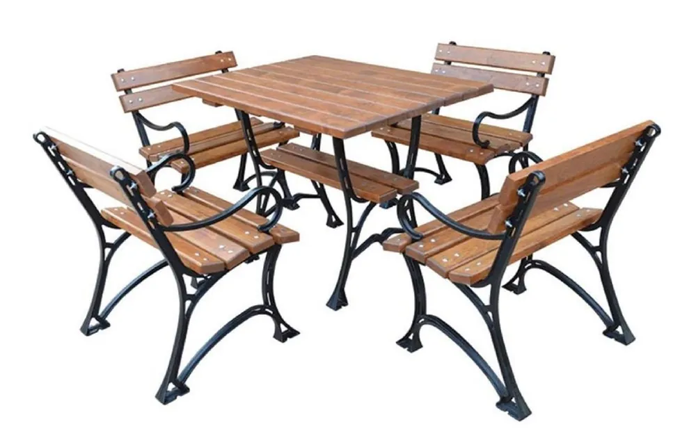 Casa Padrino Mobilier de jardin Art Nouveau avec table et 4 chaises avec accoudoirs Marron / Noir 100 cm - Table et Chaises de Jardin Neuheit