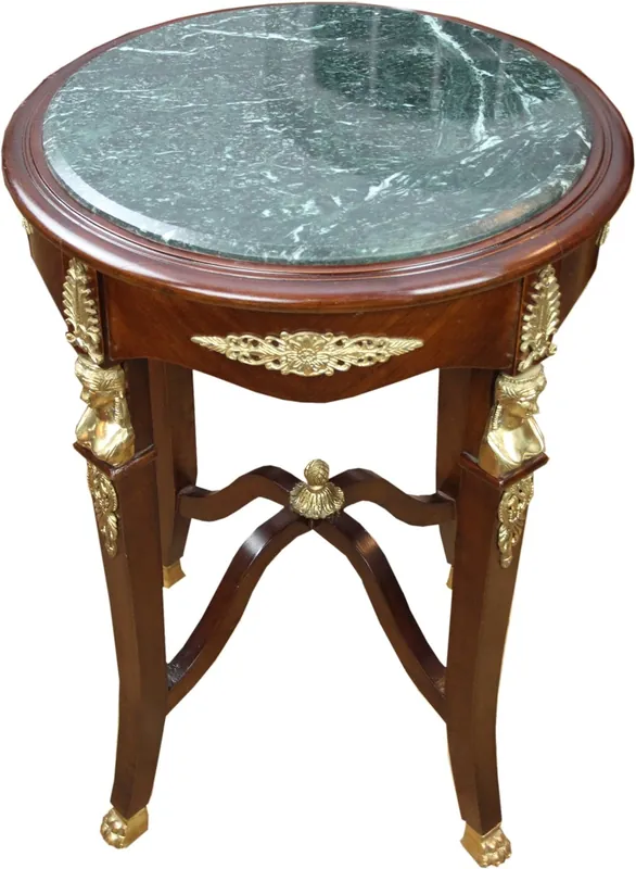 Table d'appoint baroque Casa Padrino avec plateau en marbre vert brun / or diamètre 54,5 cm, hauteur 75 cm - Table de style antique Louis XVI Solange Der Vorrat Reicht