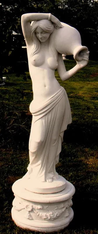 Casa Padrino Sculpture Gargouille Art Nouveau Femme avec Cruche Blanc Gris 44 x 33 x H. 120 cm - Figurine Déco de Jardin Top-Seller