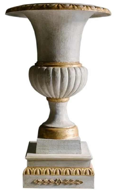 Ausverkauf Casa Padrino vase baroque en fonte avec piédestal blanc / or Ø 55 x H. 78 cm - Magnifique Décor de Jardin de Style Baroque