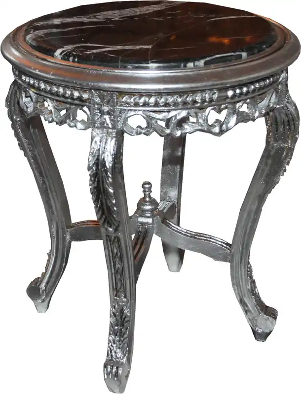 Casa Padrino Table d'appoint baroque argent avec plateau en marbre noir 48 x 48 x hauteur 55 cm - Table d'appoint pour mobilier baroque Top-Preis