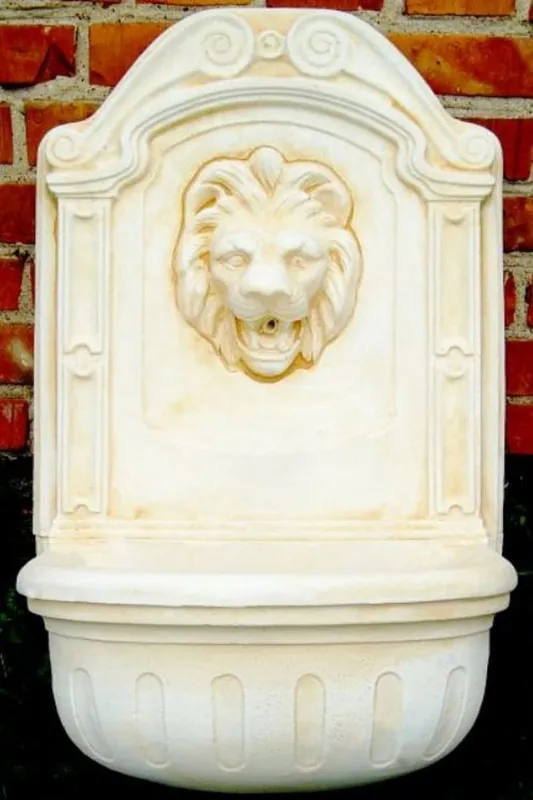 Casa Padrino mini fontaine murale baroque lion blanc / beige H. 77 cm - Fontaine de Jardin de Style Baroque Neuheit