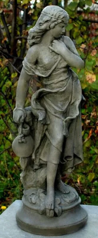 Preisknaller Casa Padrino Décoration de Jardin Art Nouveau Sculpture / Statue Fille avec un Petit Pichet Gris 26 x 23 x H. 67 cm - Figure de Pierre Sculpture de Jardin