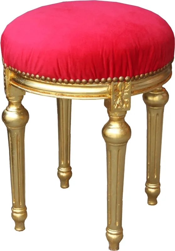 Casa Padrino Tabouret Baroque Bordeaux Rouge / Or - Tabouret Baroque Rond Rabatt