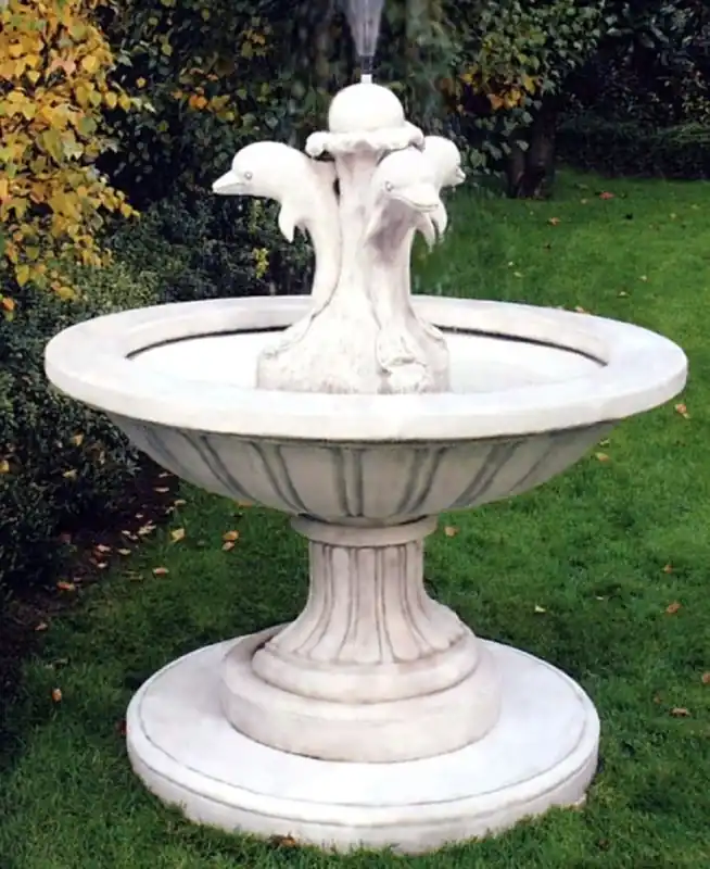 Günstig Casa Padrino Fontaine de Jardin Art Nouveau Blanc Gris Ø 130 x H. 145 cm - Fontaine Ronde avec Dauphins Décoratifs - Décoration de Jardin