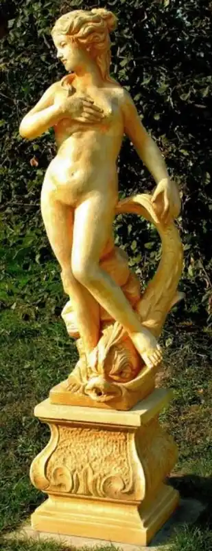 Casa Padrino Décoration de Jardin Art Nouveau Sculpture / Statue Fille avec au Poisson Beige 45 x 37 x H. 130 cm - Figure de Pierre Sculpture de Jardin Direktkauf