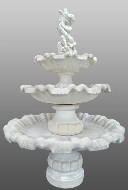 Begrenztes Angebot Casa Padrino Fontaine de Jardin Baroque Garçon avec Poisson Blanc Ø 130 x H. 186 cm - Fontaine de 3 Niveaux