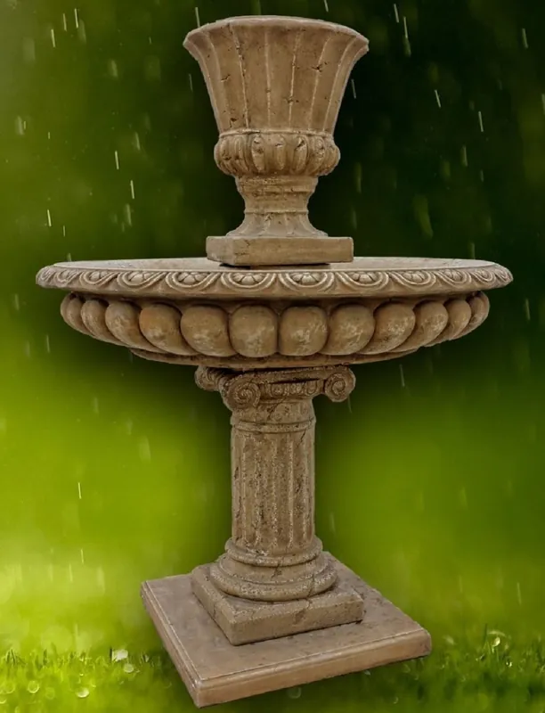 Casa Padrino Fontaine de Jardin Baroque Gris Foncé Ø 114 x H. 153 cm - Magnifique Fontaine Ronde avec Pot de Fleurs Beliebt