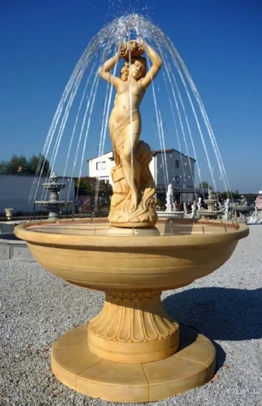 Schneller Versand Casa Padrino Fontaine de Jardin Art Nouveau avec Sculpture de la Vierge Beige Ø 160 x H. 222 cm - Fontaine - Fontaine de Décoration de Jardin