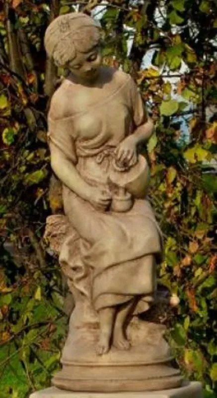 Preiswert Casa Padrino Sculpture Art Nouveau Laitière Gris / Beige 24 x 24 x H. 62 cm - Figure de Décoration de Jardin en Pierre