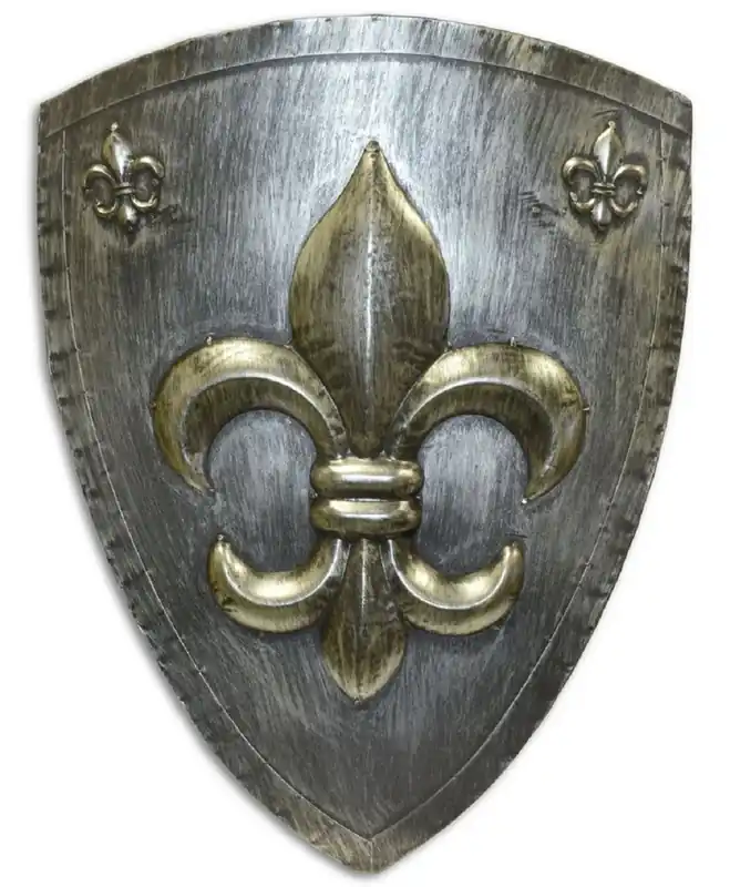 Bestseller Casa Padrino Bouclier de Chevalier en Métal Lis Français Argent Antique / Or 54 x H. 71 cm - Déco Médiévale