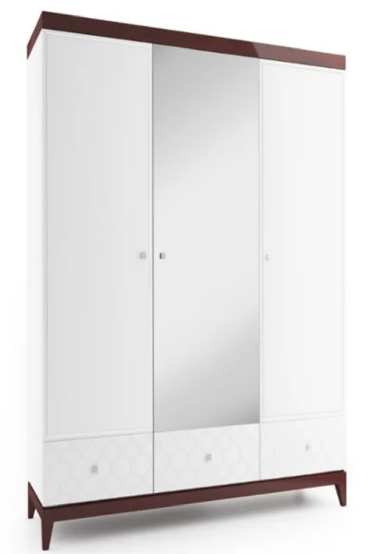 Casa Padrino Armoire de Chambre de Luxe Blanc / Marron Brillant 171,4 x 60 x H. 205 cm - Armoire de Chambre en Bois Massif avec Miroir - Mobilier de Chambre Preiswert