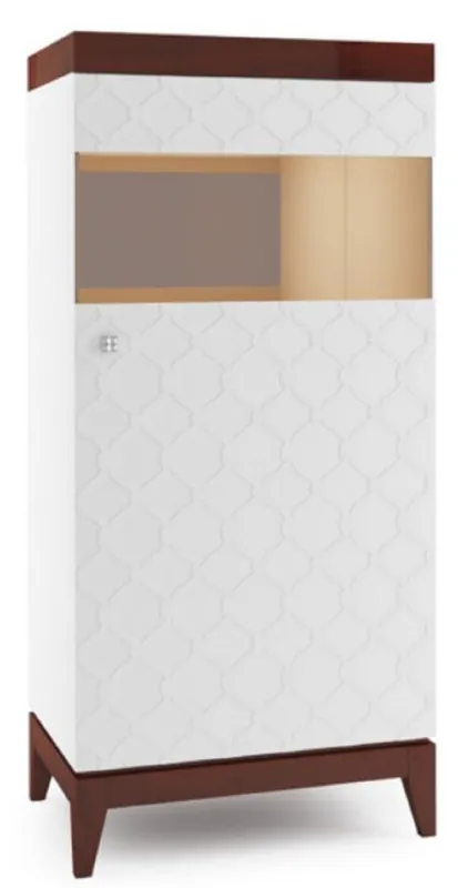 Bestpreis Casa Padrino Armoire Vitrine de Luxe Blanc / Marron Brillant 61 x 45 x H. 132,8 cm - Élément de Séjour Lumineux avec Porte - Meubles de Salon