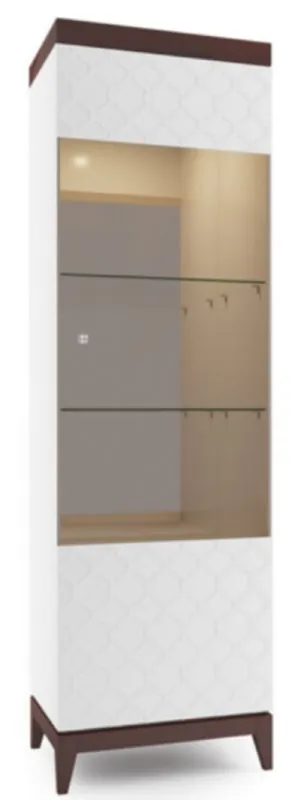 Aktuell Casa Padrino Armoire Vitrine de Luxe Blanc / Marron Brillant 61 x 45 x H. 205 cm - Armoire de salon lumineux avec 2 étagères en verre - Meubles de Salon