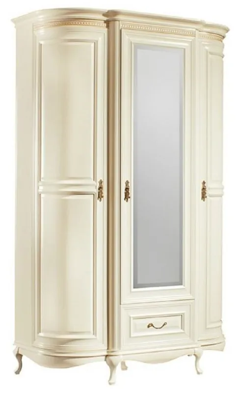 Casa Padrino Armoire de Chambre Baroque de Luxe Crème / Or 130 x 62,6 x H. 206,6 cm - Somptueuse Armoire de Chambre avec 3 Portes et Tiroir - Meubles de Chambre à Coucher Top-Seller