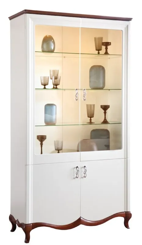 Online Kaufen Casa Padrino Armoire Vitrine Art Déco de Luxe Blanc / Brun Foncé 114 x 46,5 x H. 209,5 cm - Armoire de Salon Lumineux avec 4 Portes - Meubles de Salon