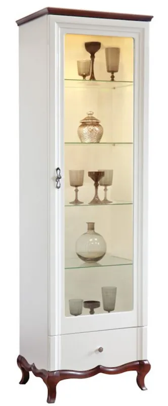 Casa Padrino Armoire Vitrine Art Déco de Luxe Blanc / Brun Foncé 64 x 46,5 x H. 209,5 cm - Armoire de Salon Lumineux avec Porte en Verre et Tiroir - Meubles de Salon Neu Im Sortiment