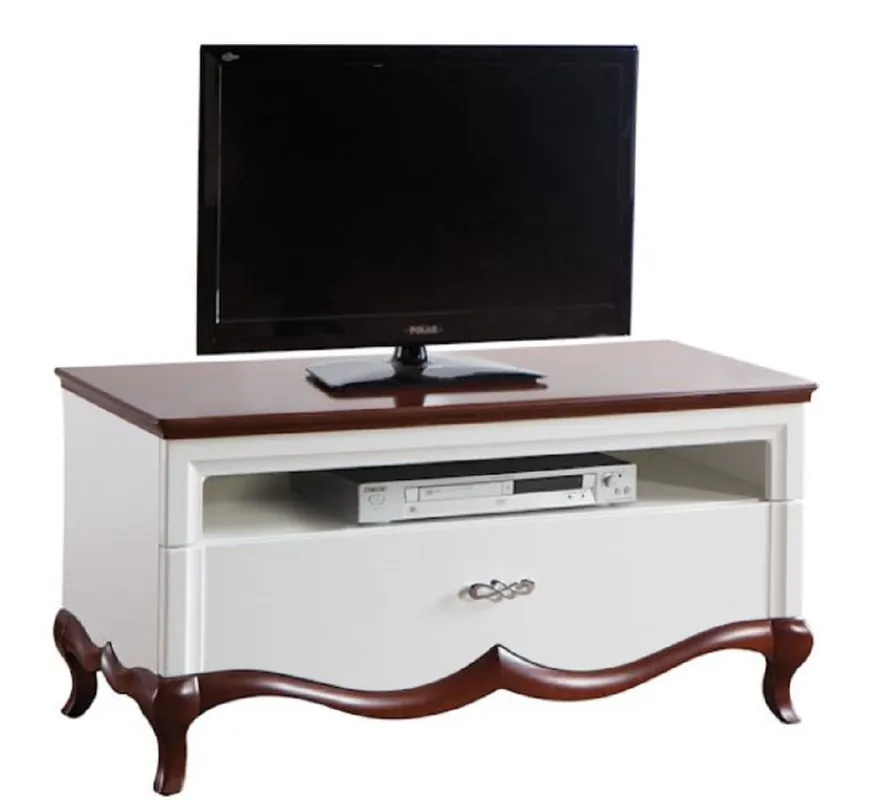 Neu Casa Padrino Armoire de Télévision Art Déco de Luxe avec Tiroir Blanc / Marron Foncé 114 x 46,5 x H. 55,7 cm - Meuble Télé - Meubles de Salon