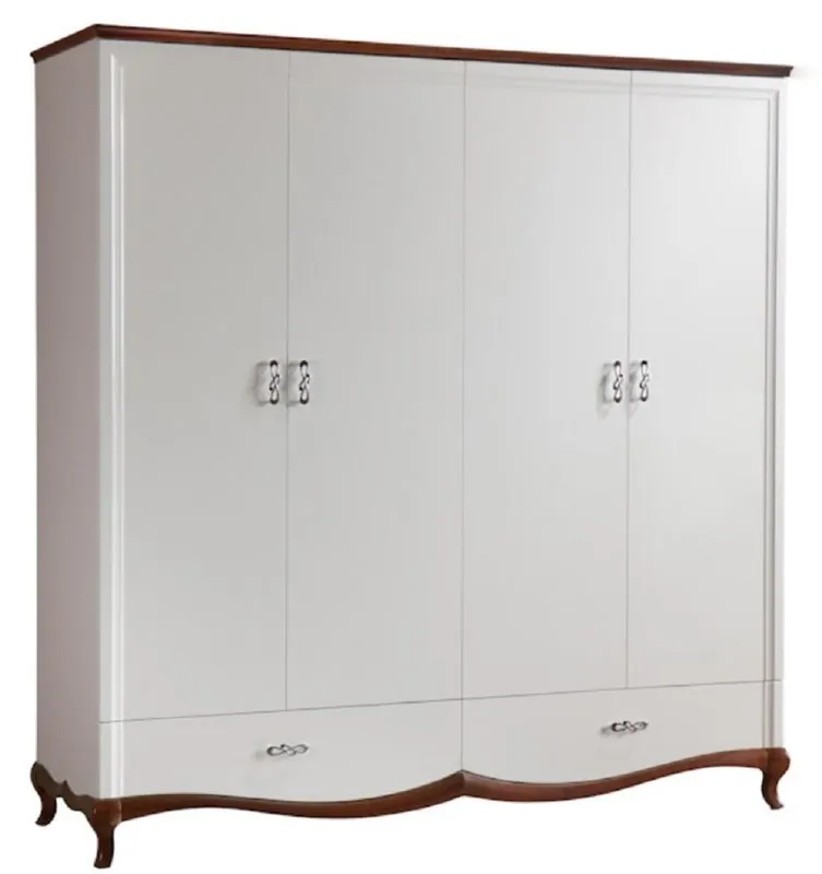 Casa Padrino Armoire de Chambre Art Déco de Luxe Blanc / Brun Foncé 204,4 x 62,5 x H. 209,5 cm - Armoire de Chambre avec 4 Portes et 2 Tiroirs - Meubles de Chambre à Coucher Sonderangebot
