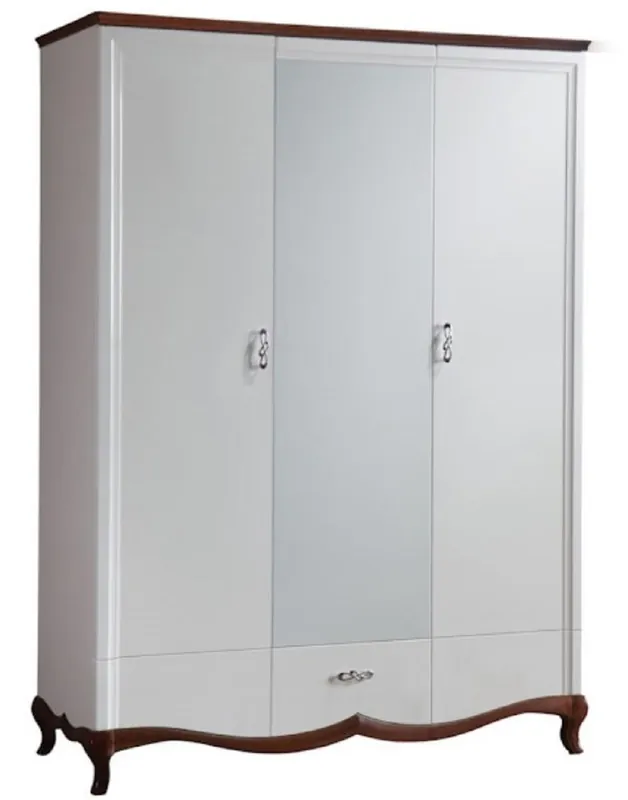 Casa Padrino Armoire de Chambre Art Déco de Luxe Blanc / Brun Foncé 164,2 x 62,5 x H. 209,5 cm - Armoire de Chambre avec Miroir 2 Portes et Tiroir - Meubles de Chambre à Coucher Markenware