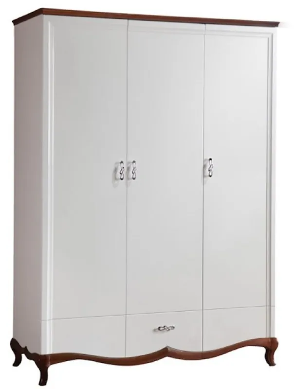Highlight Casa Padrino Armoire de Chambre Art Déco de Luxe Blanc / Brun Foncé 164,2 x 62,5 x H. 209,5 cm - Armoire de Chambre avec 3 Portes et Tiroir - Meubles de Chambre à Coucher