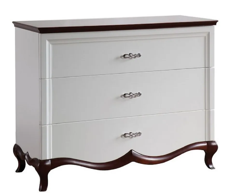 Angebot Casa Padrino Commode Art Déco de Luxe avec 3 Tiroirs Blanc / Brun Foncé 114 x 46,5 x H. 90,2 cm - Qualité de Luxe