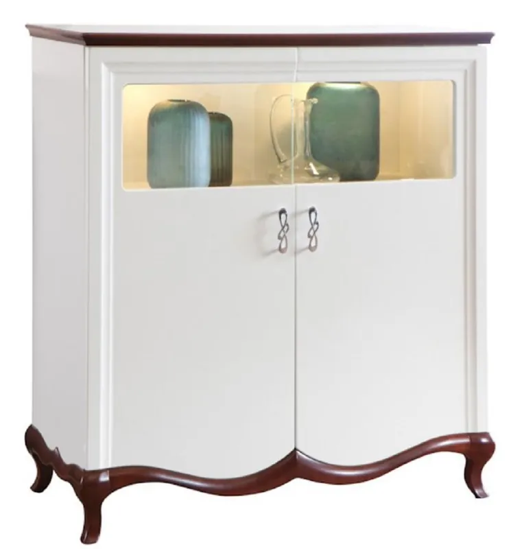Expressversand Casa Padrino Armoire de Bar Art Déco de Luxe Blanc / Brun Foncé 114 x 46,5 x H. 123 cm - Armoire de Salon Lumineux avec 2 Portes