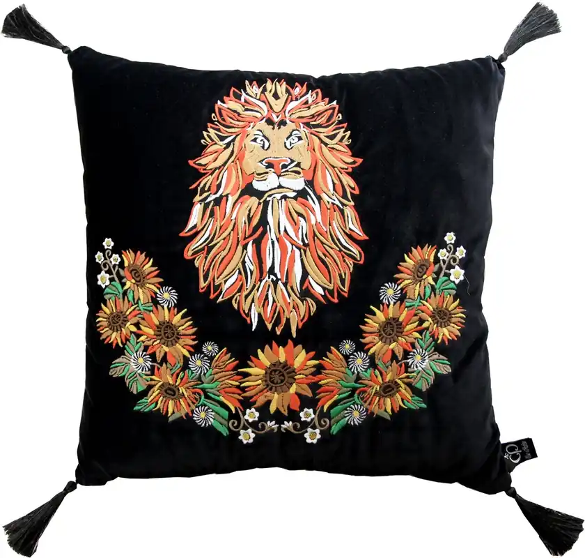 Coussin décoratif de luxe Casa Padrino avec pompons Leo Black / Black 45 x 45 cm - velours de qualité supérieure - qualité luxe Billig