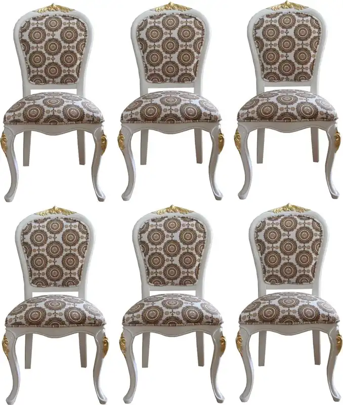 Angebot Chaises de Salle à Manger Baroque de Luxe avec Couronne Pompöös by Casa Padrino Blanc / Or - Chaises Baroque de Pompöös Conçues par Harald Glööckler - 6 Chaises de Salle à Manger - Mobilier de Salle à Manger Baroque
