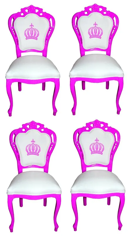 Chaises de Salle à Manger Baroque de Luxe Pompöös by Casa Padrino Blanc / Magenta - Chaises Baroque de Pompöös Conçues par Harald Glööckler - 4 Chaises de Salle à Manger - Mobilier de Salle à Manger Baroque Top-Angebot