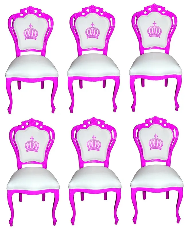 Online Kaufen Chaises de Salle à Manger Baroque de Luxe Pompöös by Casa Padrino Blanc / Magenta - Chaises Baroque de Pompöös Conçues par Harald Glööckler - 6 Chaises de Salle à Manger - Mobilier de Salle à Manger Baroque
