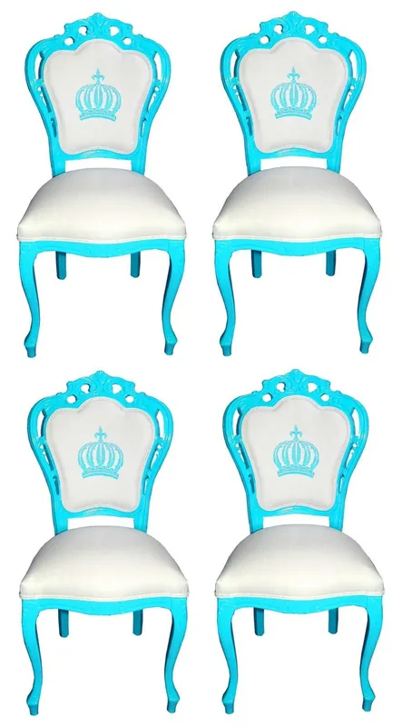Chaises de Salle à Manger Baroque de Luxe Pompöös by Casa Padrino Blanc / Turquoise - Chaises Baroque de Pompöös Conçues par Harald Glööckler - 4 Chaises de Salle à Manger - Mobilier de Salle à Manger Baroque Neue Kollektion