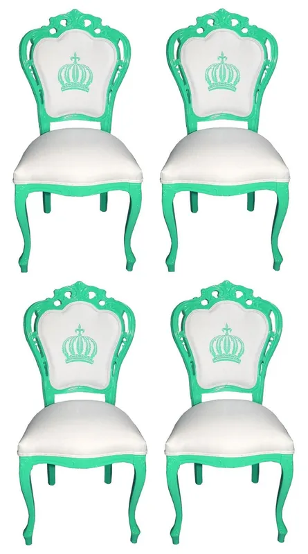 Chaises de Salle à Manger Baroque de Luxe Pompöös by Casa Padrino Blanc / Vert - Chaises Baroque de Pompöös Conçues par Harald Glööckler - 4 Chaises de Salle à Manger - Mobilier Baroque Sonderangebot