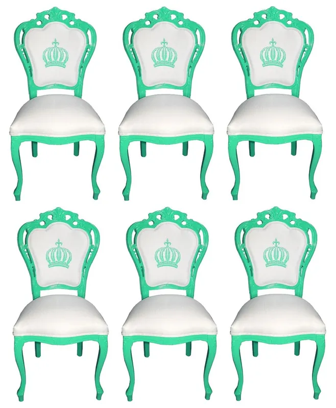 Billig Chaises de Salle à Manger Baroque de Luxe Pompöös by Casa Padrino Blanc / Vert - Chaises Baroque de Pompöös Conçues par Harald Glööckler - 6 Chaises de Salle à Manger - Mobilier Baroque