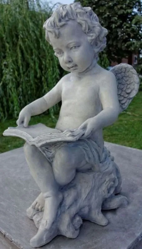 Casa Padrino Sculpture Art Nouveau Ange avec Livre 18 x H. 40 cm - Figurine Jardin Déco - Spécial! Super-Preis