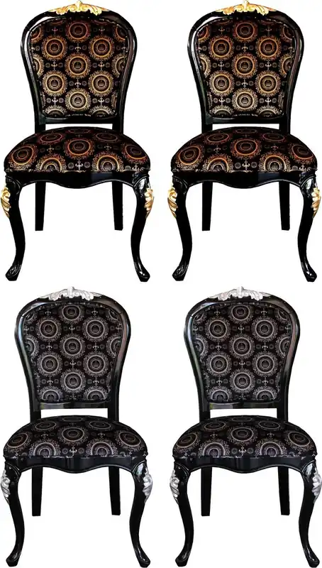 Jetzt Kaufen Chaises de Salle à Manger Baroque de Luxe avec Couronne Pompöös by Casa Padrino Noir / Or & Noir / Argent 54 x 53 x H. 108 cm - Chaises Baroque de Pompöös Conçues par Harald Glööckler - 4 Chaises de Salle à Manger